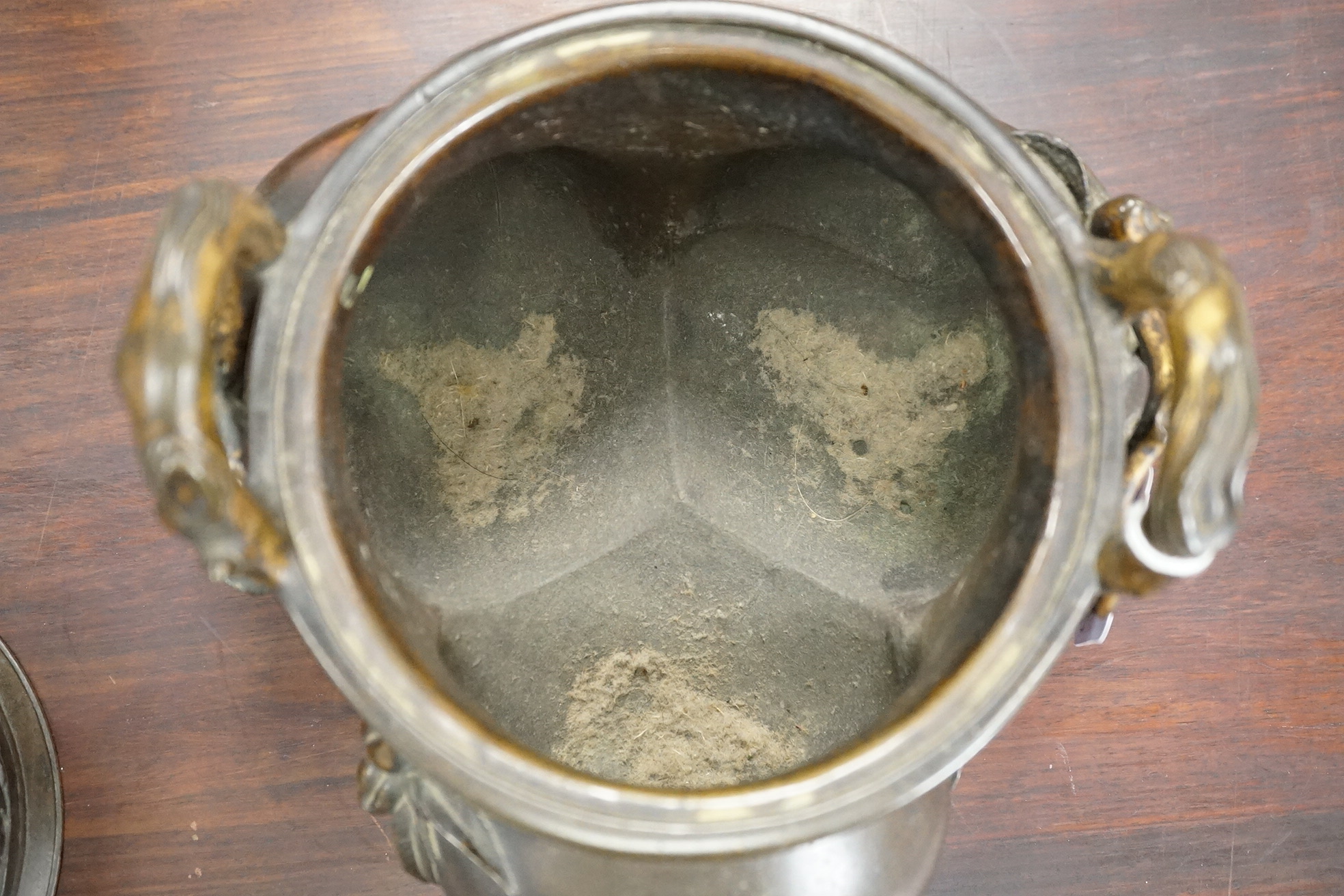 A large Chinese bronze and parcel gilt ‘peach’ censer and cover, Li, 17th/18th century